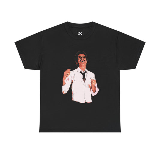 Frankie Black Graphic Tee — Vintage Smiling Singer Illustration