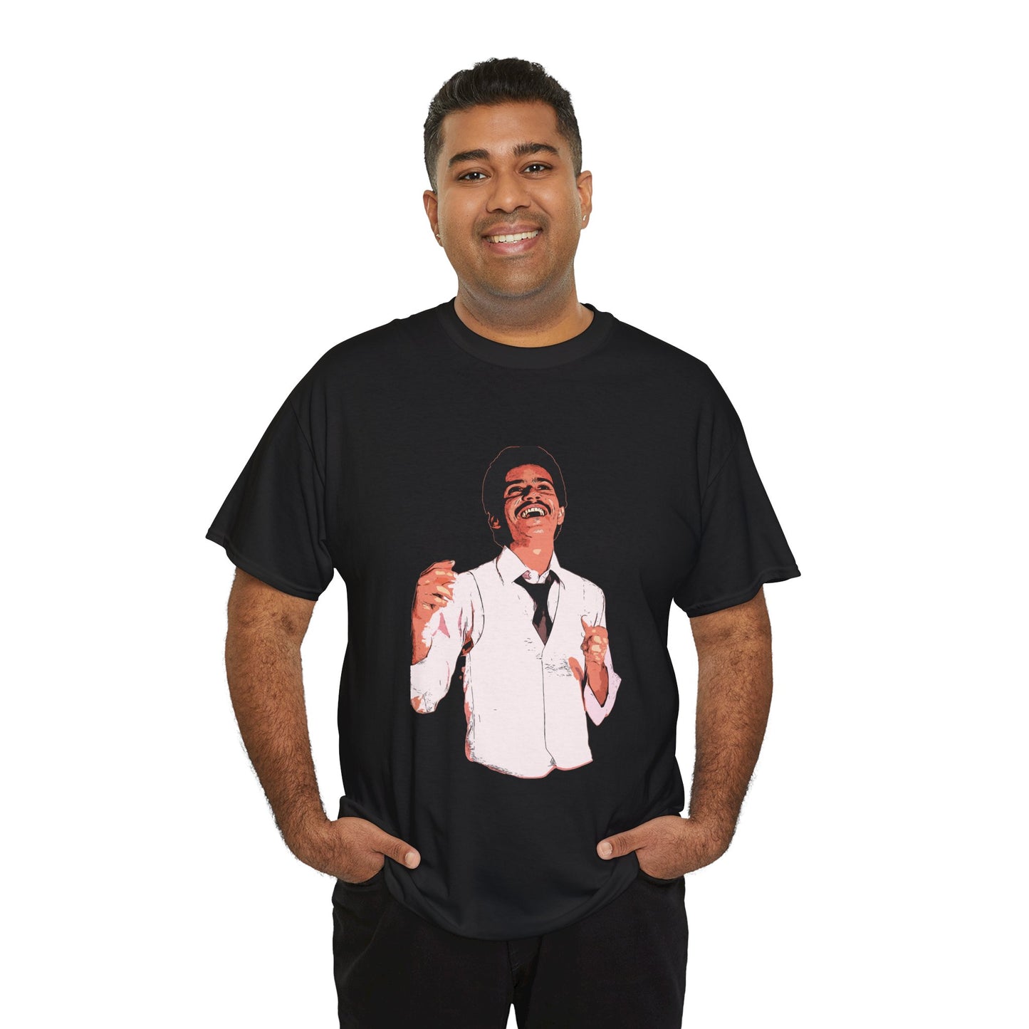 Frankie Black Graphic Tee — Vintage Smiling Singer Illustration