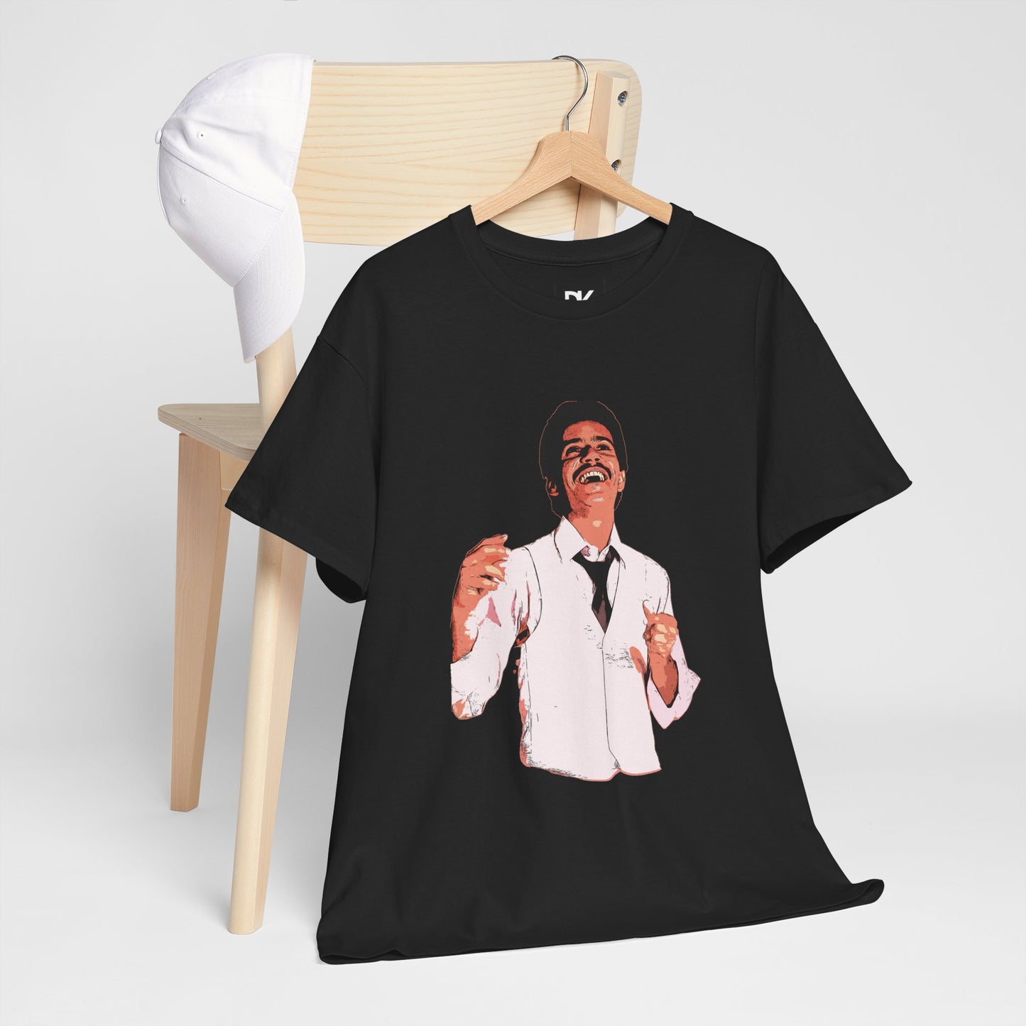 Frankie Black Graphic Tee — Vintage Smiling Singer Illustration