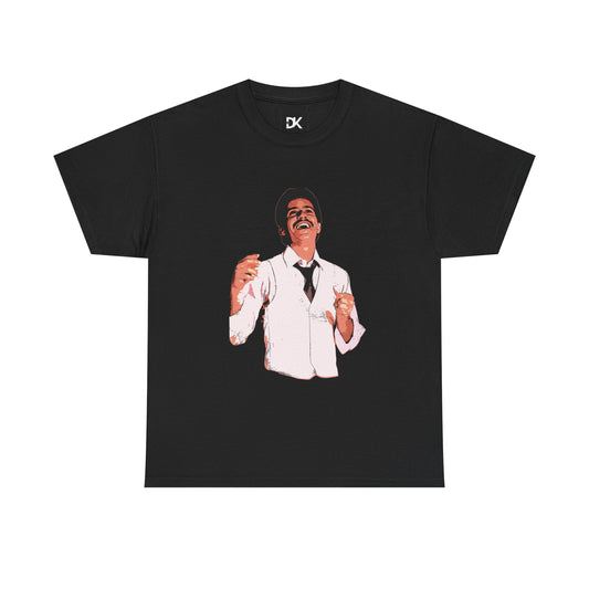 Frankie Black Graphic Tee — Vintage Smiling Singer Illustration